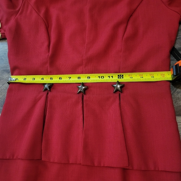 Mrs.Dorby Women's Vintage 80s Gold and Red Star Embellished Zip-Up Dress 12 - Picture 7 of 11